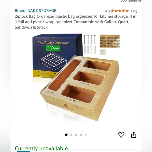 NWT! Bamboo Food Bag Storage Organizer Drawer Or Wall Mount - Sold Out Online - Picture 5 of 10